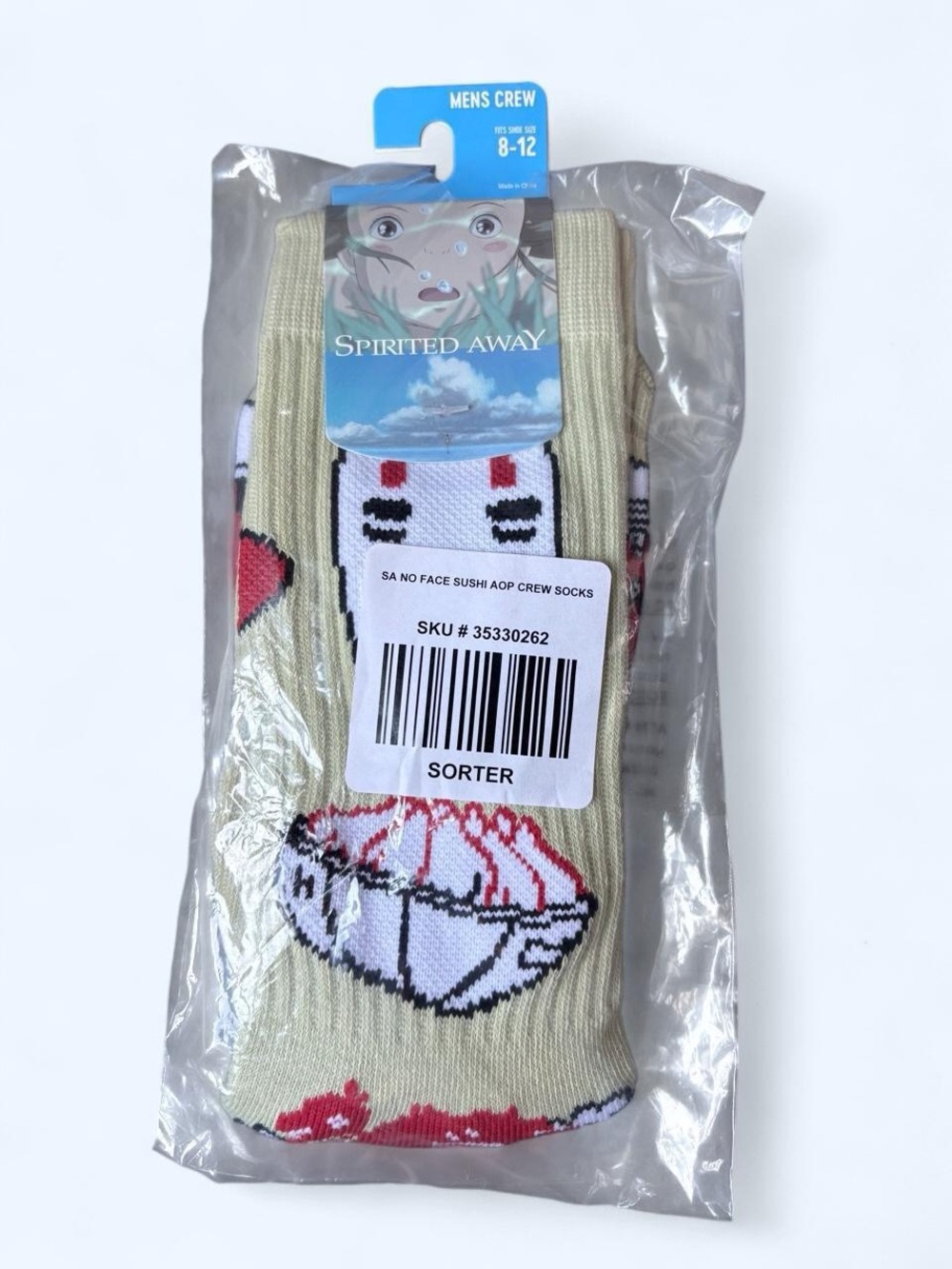 Men's Crew Socks - Cream Sushi No-Face Design
